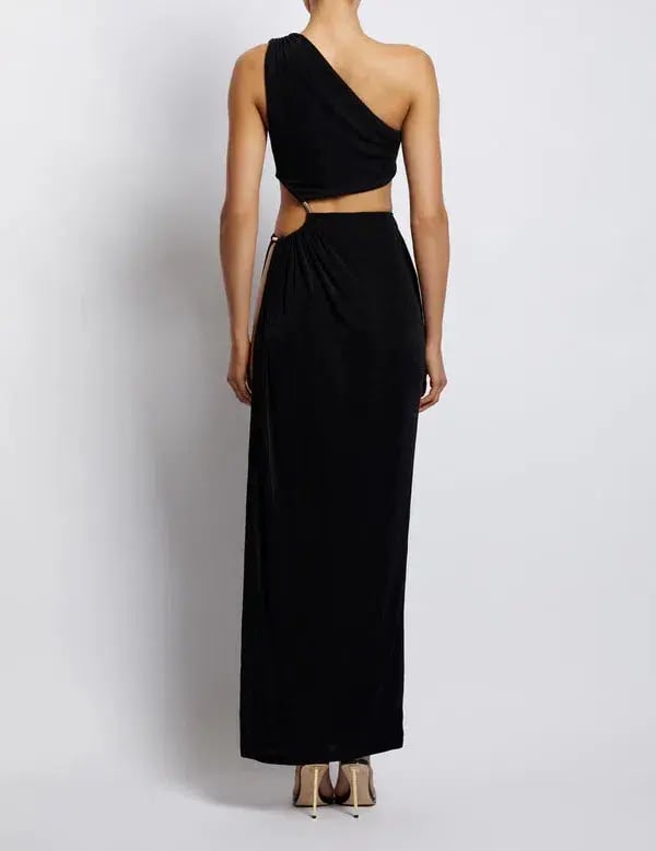 Meshki Paige Ruched Side Cut Out Maxi Dress Black Size S photo 3