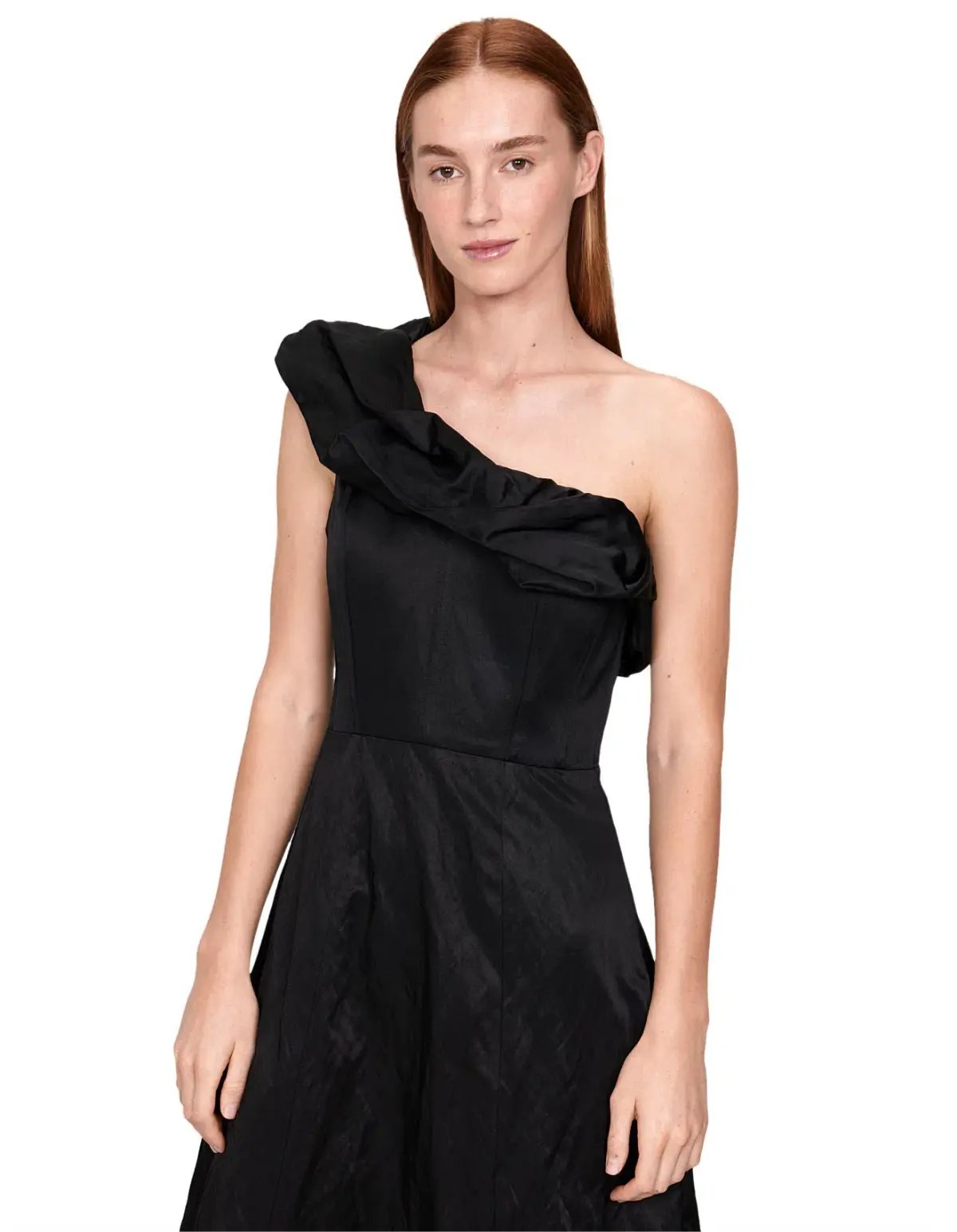 Veronika Maine Satin one shoulder black dress 14 photo 4