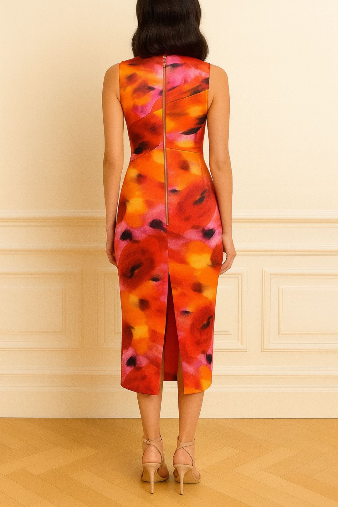 Allure Midi Dress Orange Print photo 2
