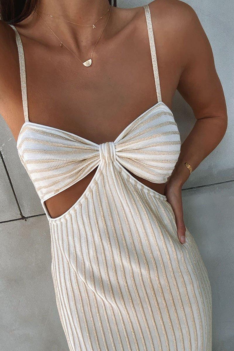 Suboo Adele Knit Cut Out Midi Dress Cream Size 8 photo 2