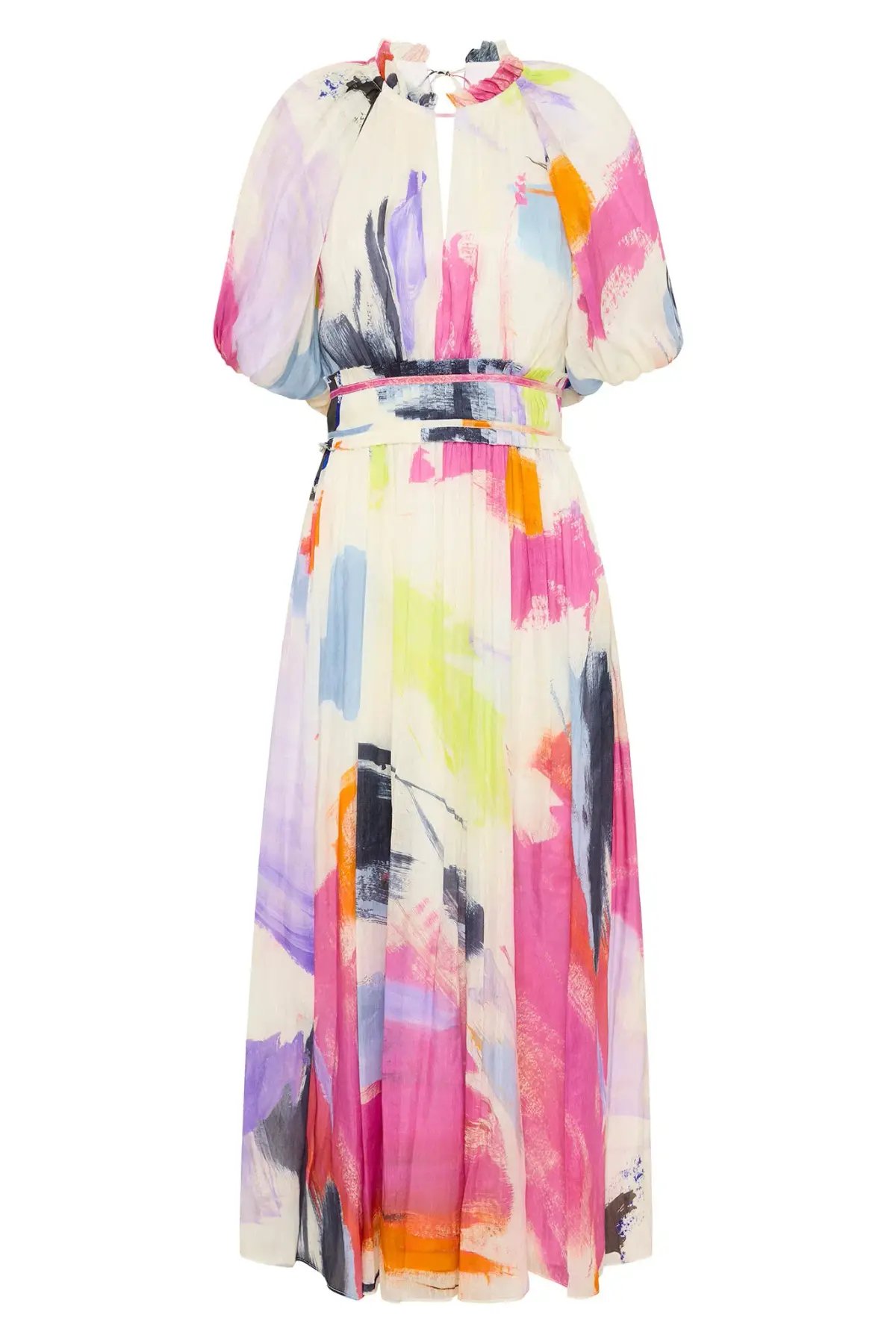 Aje Elysium Blouson Midi Dress Abstract Sunset Size 8 photo 3