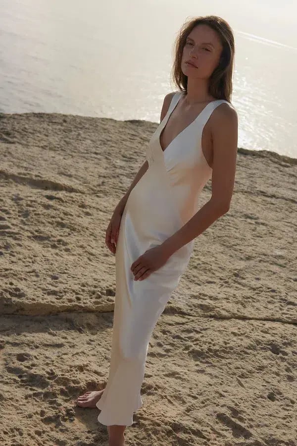 Shona Joy Plunged Midi Dress Cream Size 8 photo 5