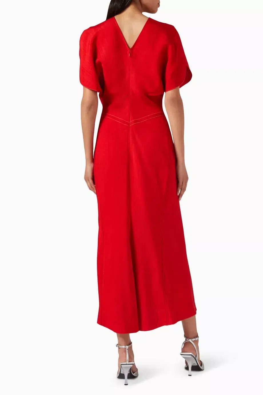 Victoria Beckham Gathered Waist Midi Dress Red Size 12 photo 3