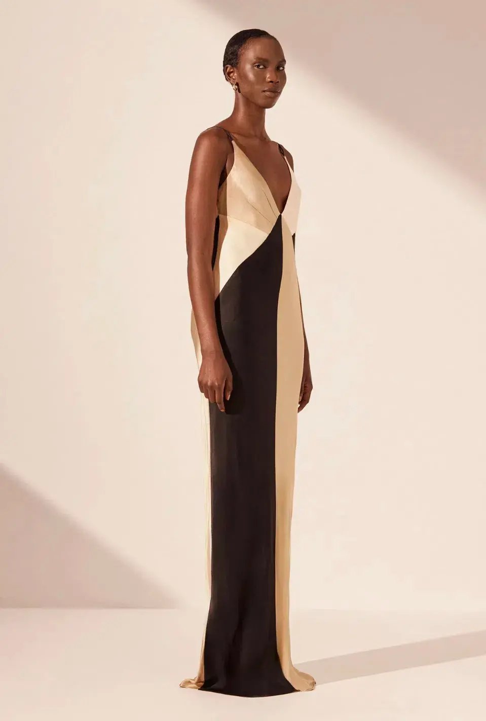 Shona Joy Sofia Contrast Double Strap Maxi Dress in Black/Multi Size 10 photo 2