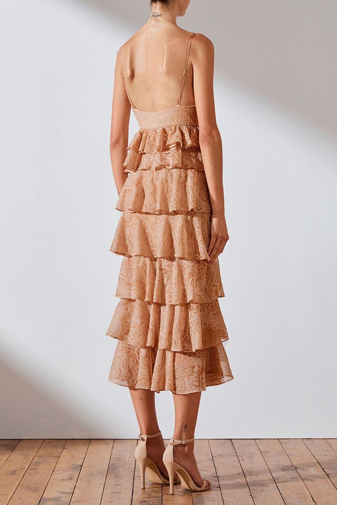 Shona Joy Monroe Tiered Midi Dress Nude Size 8 photo 3