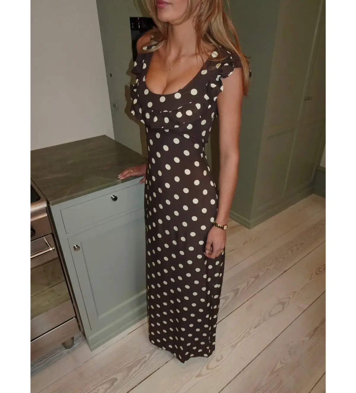 Design by Si Luna Maxi Dress Polka Dots Brown/Yellow Size AU 12 photo 4