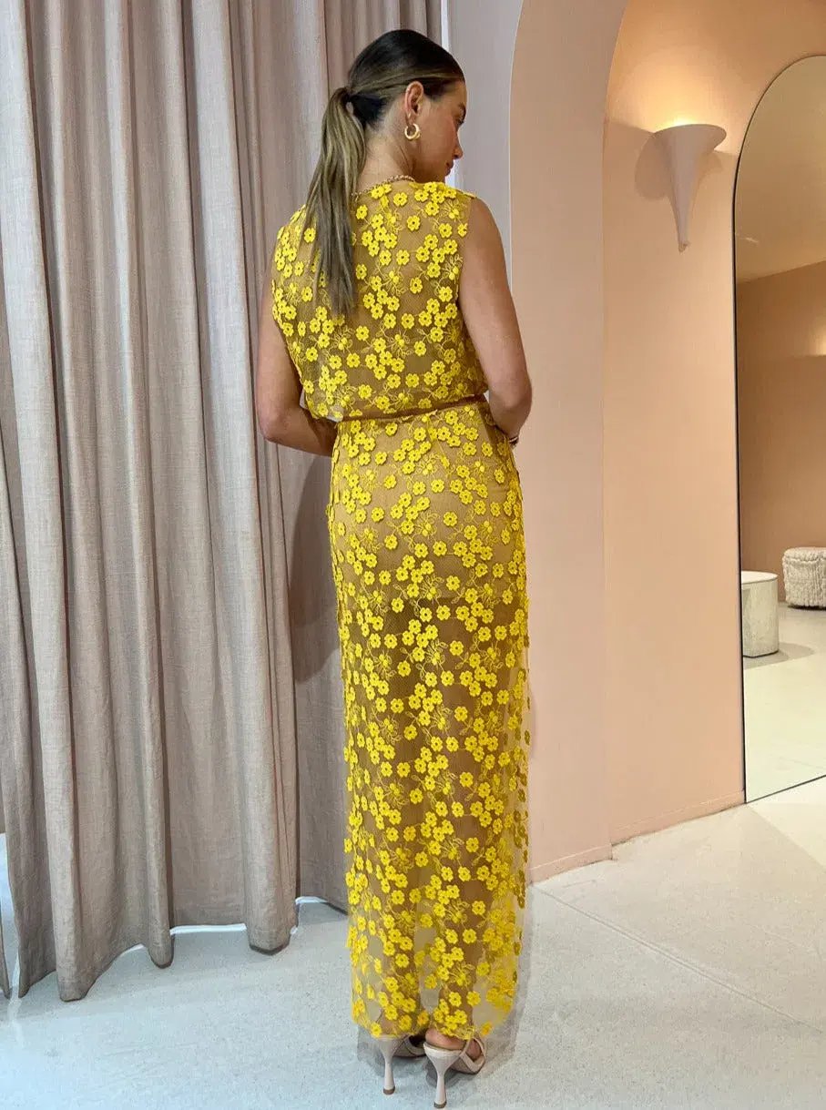 Rumer Rosella Crop and Skirt Set in Yellow Size 6 photo 3