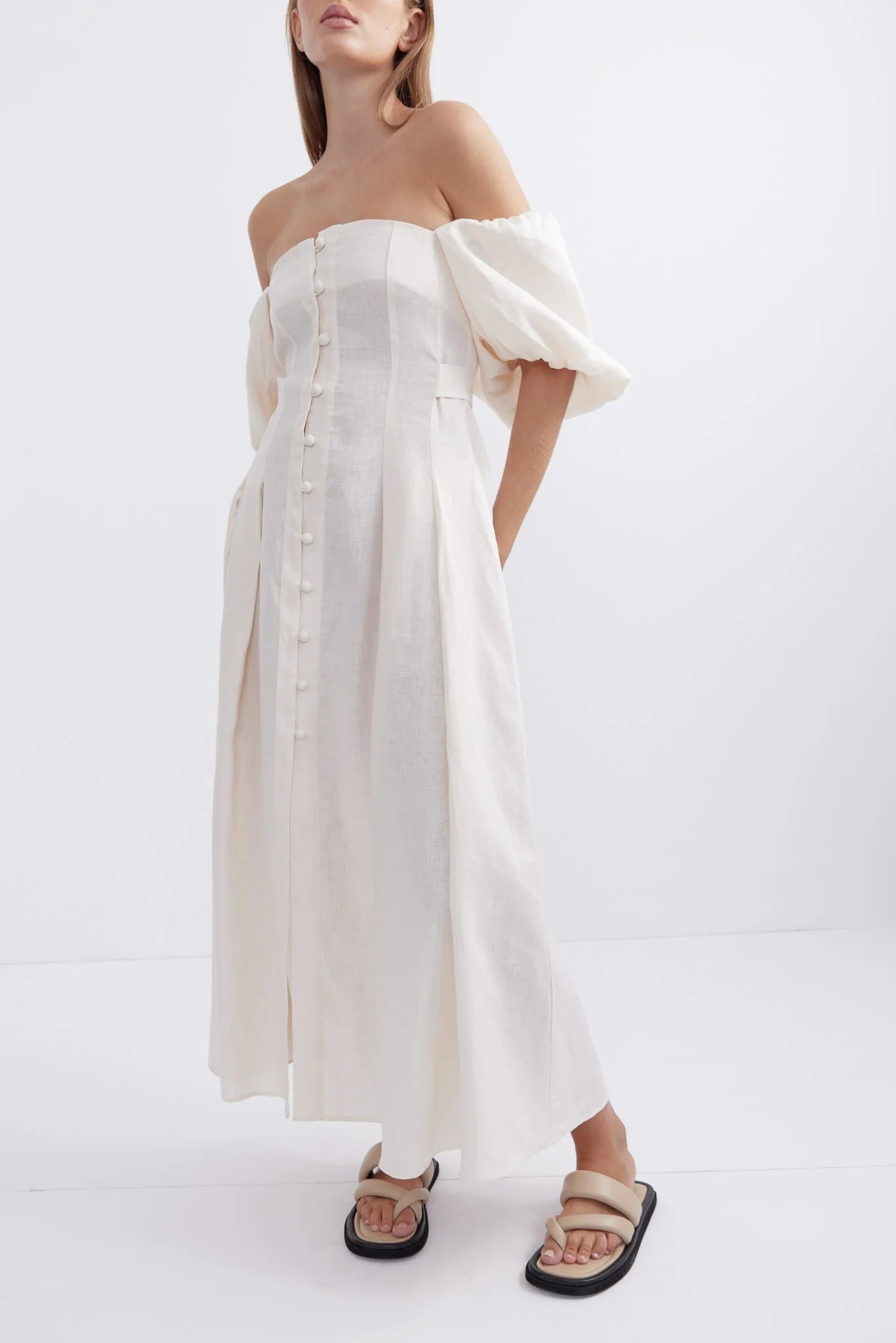 PASDUCHAS BOUNTY BUTTON MIDI DRESS - CLOUD photo 4