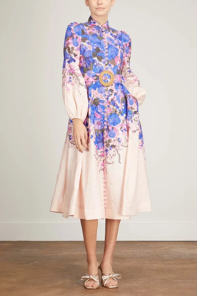 Zimmermann High Tide Buttoned Midi Dress Purple Ikat Floral Size 1 / AU 10 photo 4
