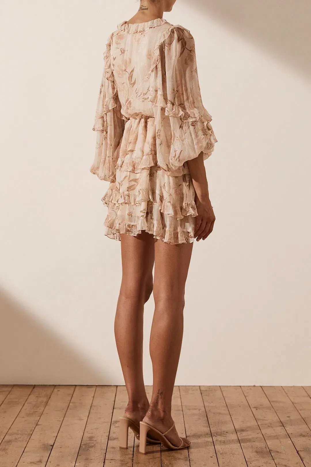 Shona Joy Nina Balloon Sleeve Frill Mini Dress Print Size 12 photo 3