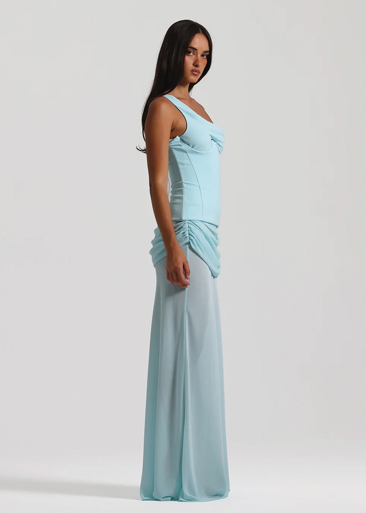 Cadence Crepe Corset Dress in Baby Blue photo 3