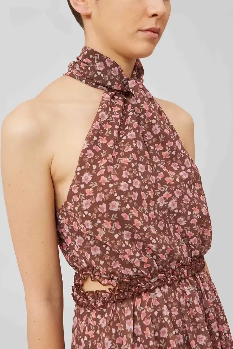 Keepsake Illustrate Midi Dress Chocolate Ditsy Floral Print Size 12 photo 4