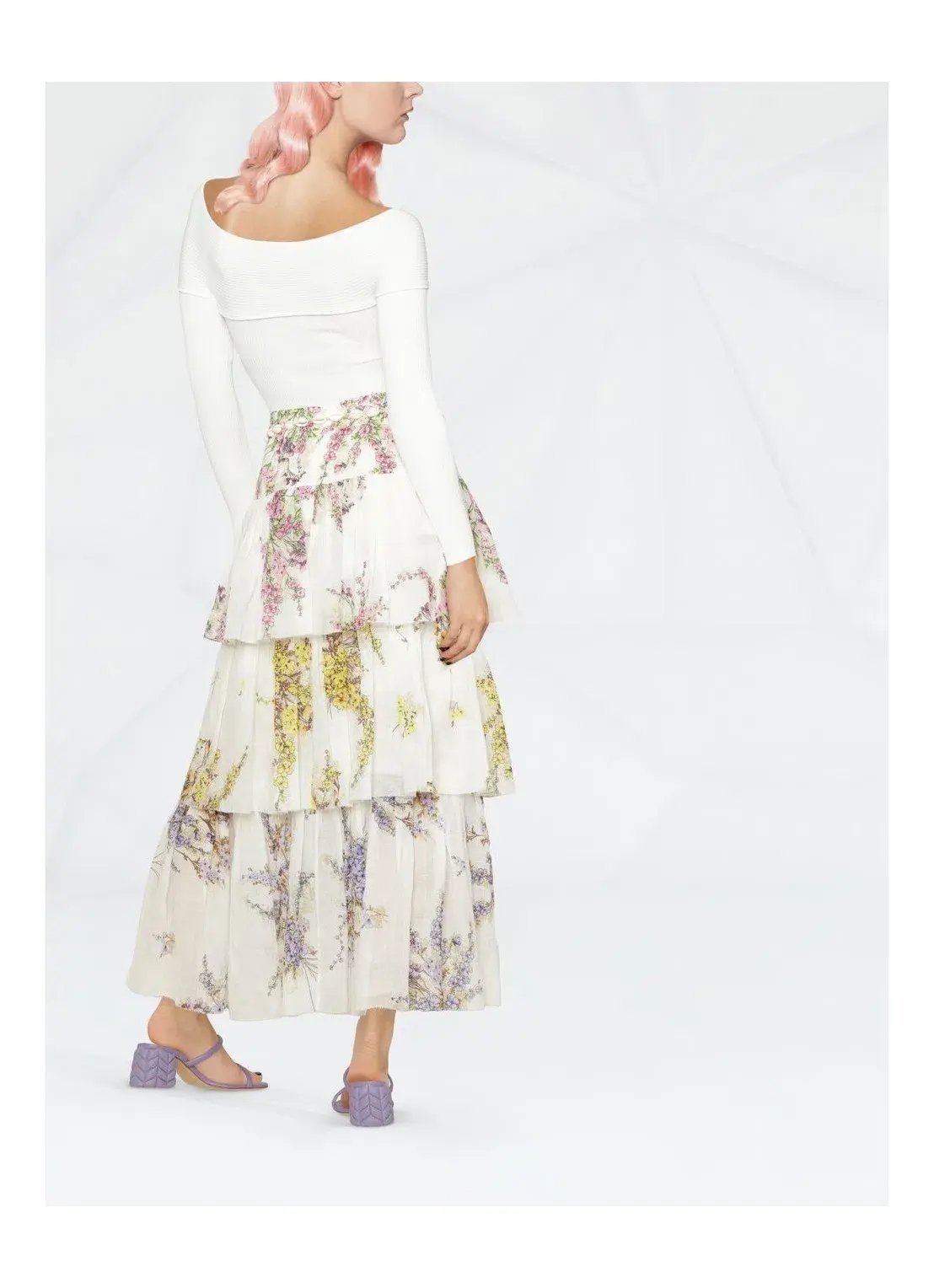 Zimmerman Jude Tiered Midi Skirt White Floral Size 2/ AU 12 photo 4