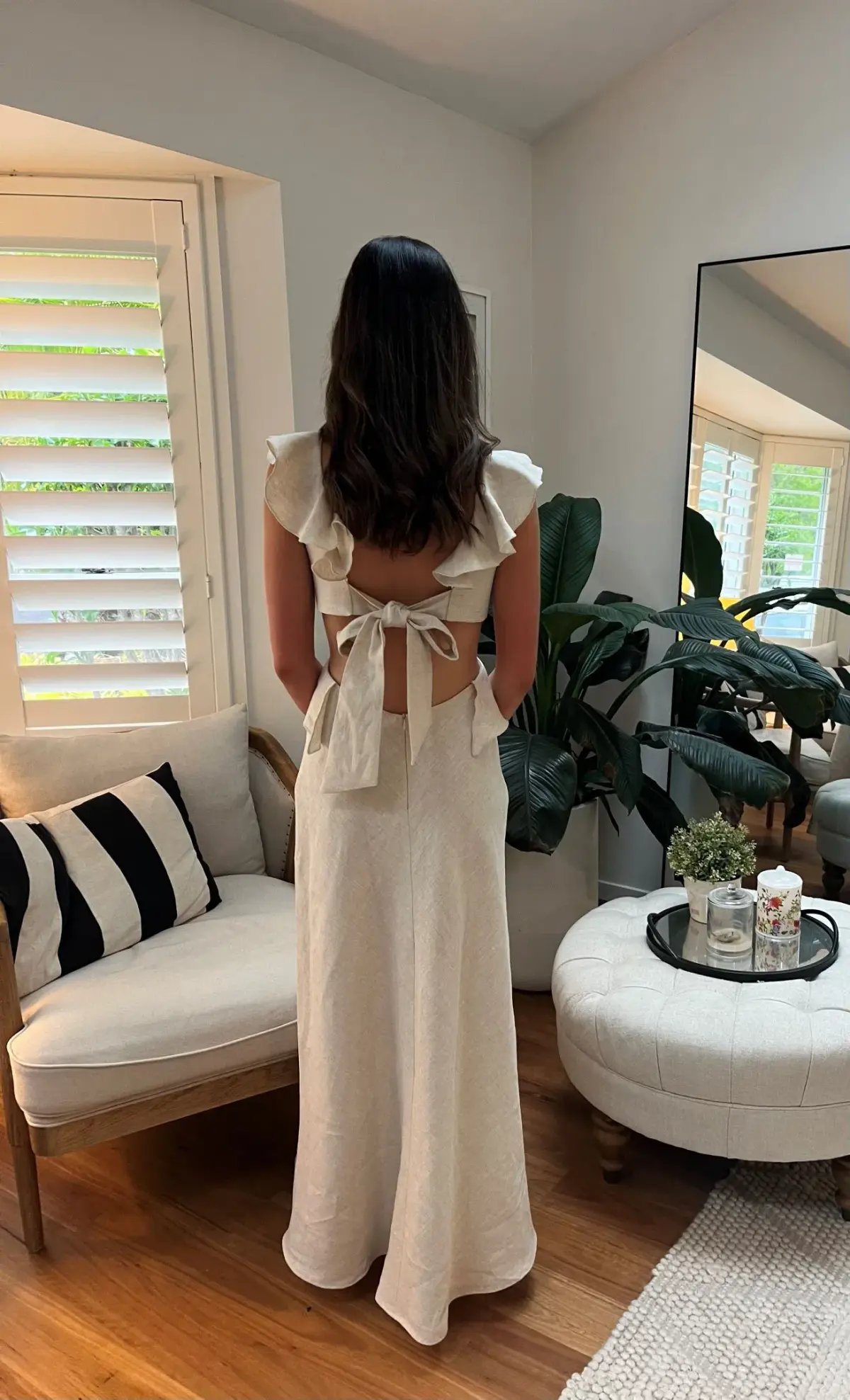 Cienti the Label Flounce Maxi Dress Beige Size 6 photo 3