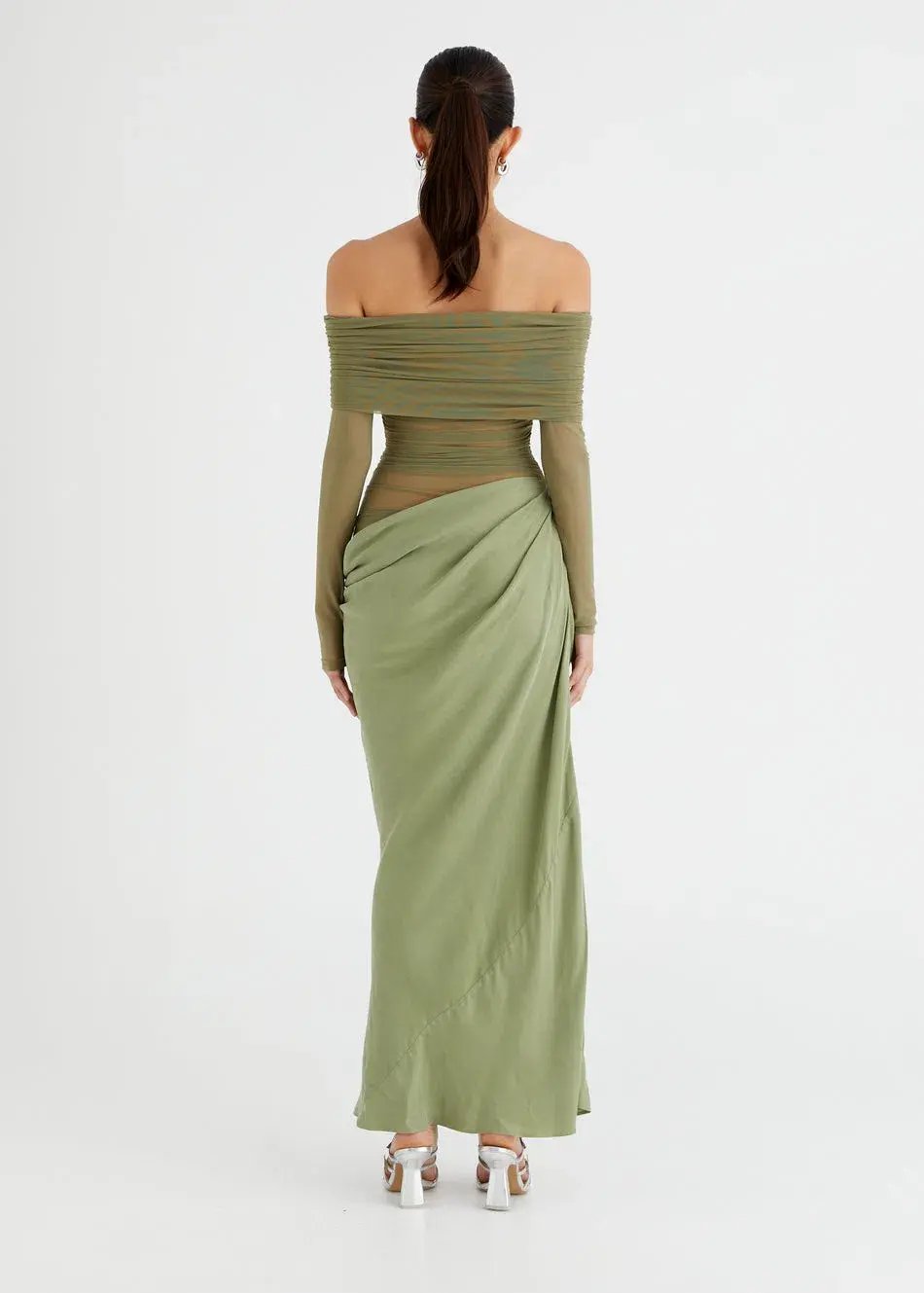 Benni Yasmin Off-Shoulder Maxi Dress Green Size 6 photo 3