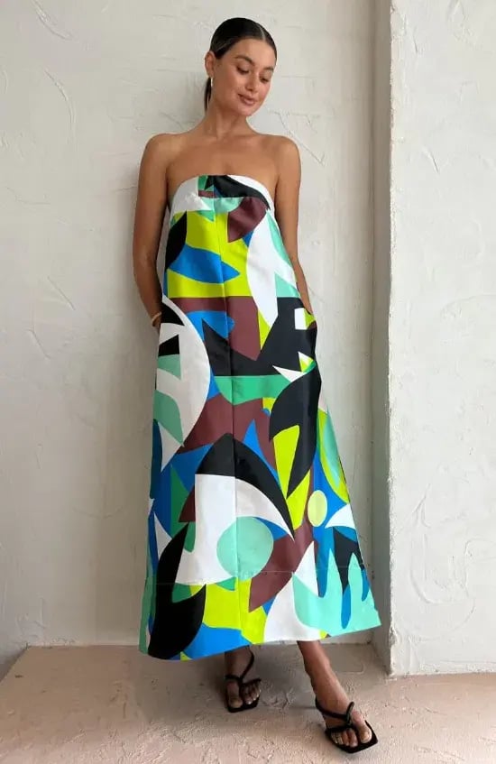 Manning Cartell Abstract Collage Strapless Dress in Multi Size 10 photo 2