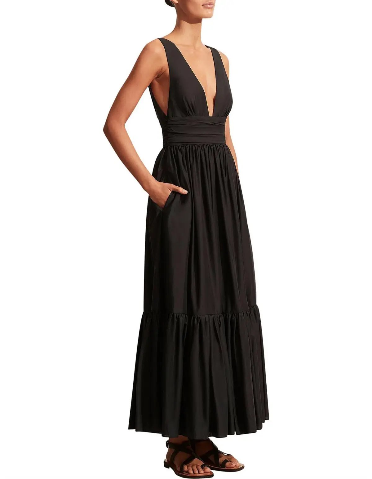 Matteau Tiered Plunge Dress Black Size 4 / AU 12 photo 2