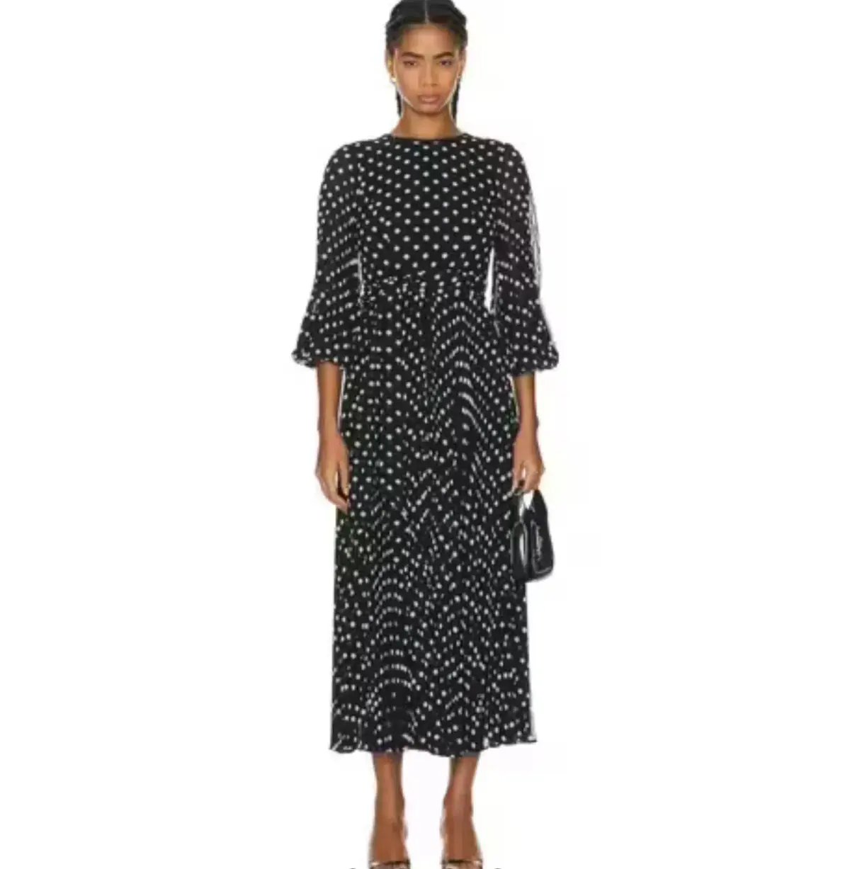ZIMMERMANN SUNRAY LONG SLEEVE MIDI DRESS IN BLACK/CREAM DOT SIZE 1 photo 2