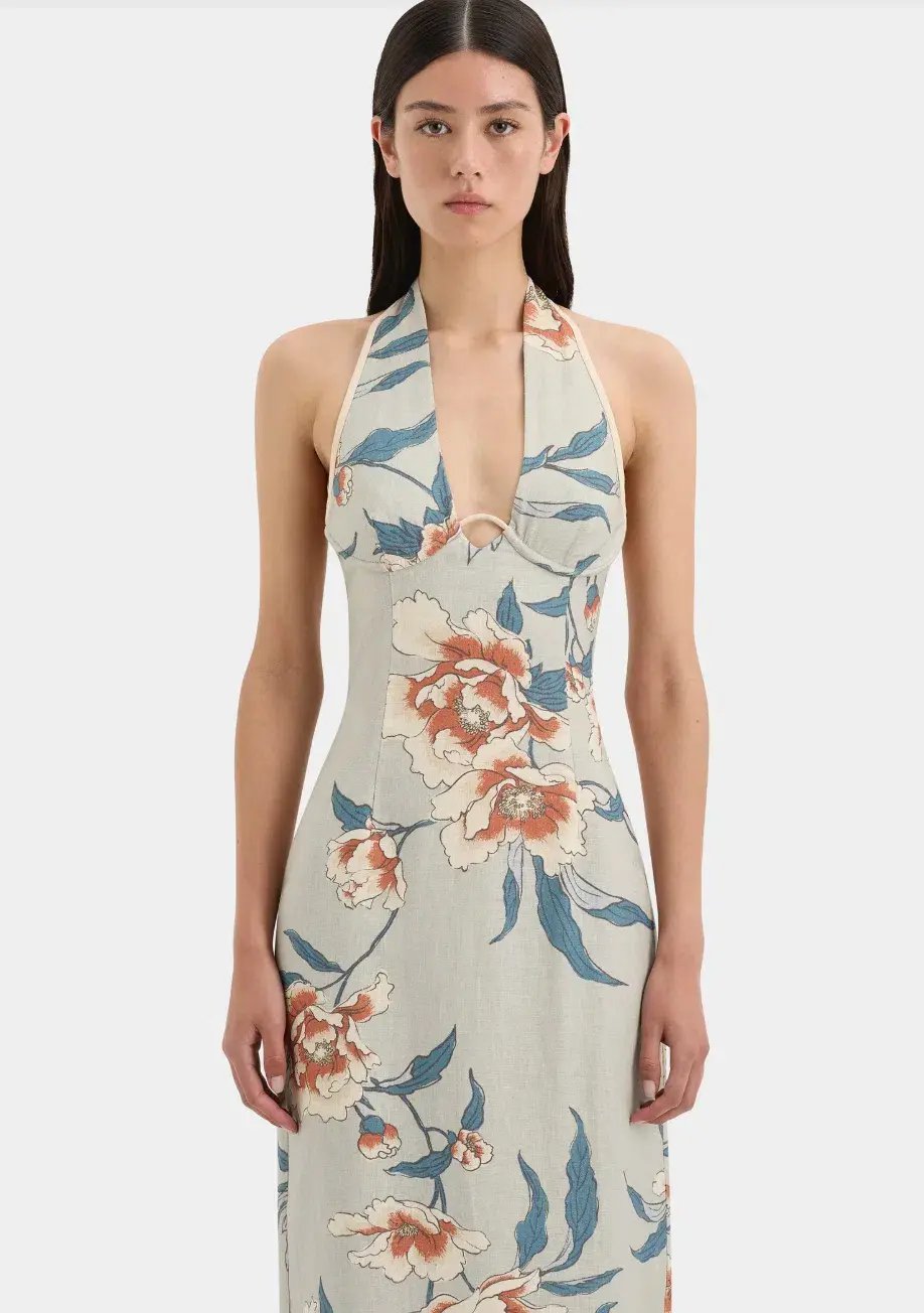 Roisin Halter Multi Floral Midi Dress Size 8 photo 3