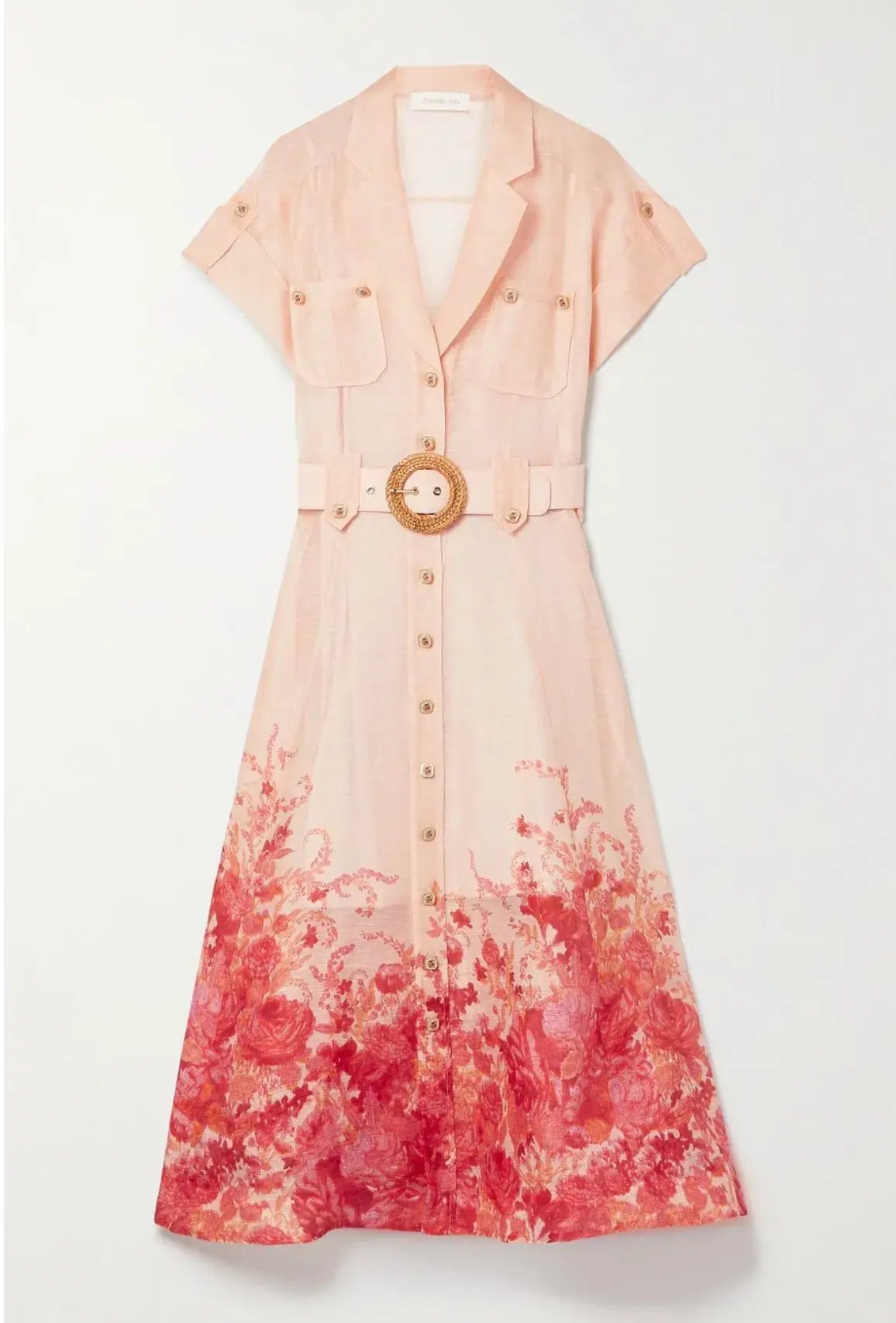 Zimmermann High Tide Midi Shirtdress Pink Ikat Floral Size 2/12 photo 3