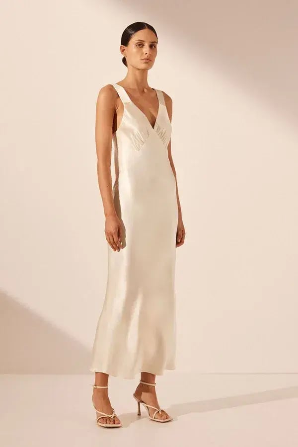 Shona Joy Plunged Midi Dress Cream Size 8 photo 2