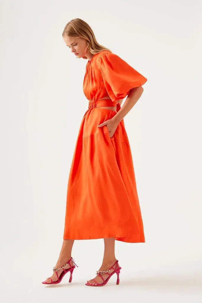 Aje Cosette Tie Back Midi Dress Orange Size 6 photo 3