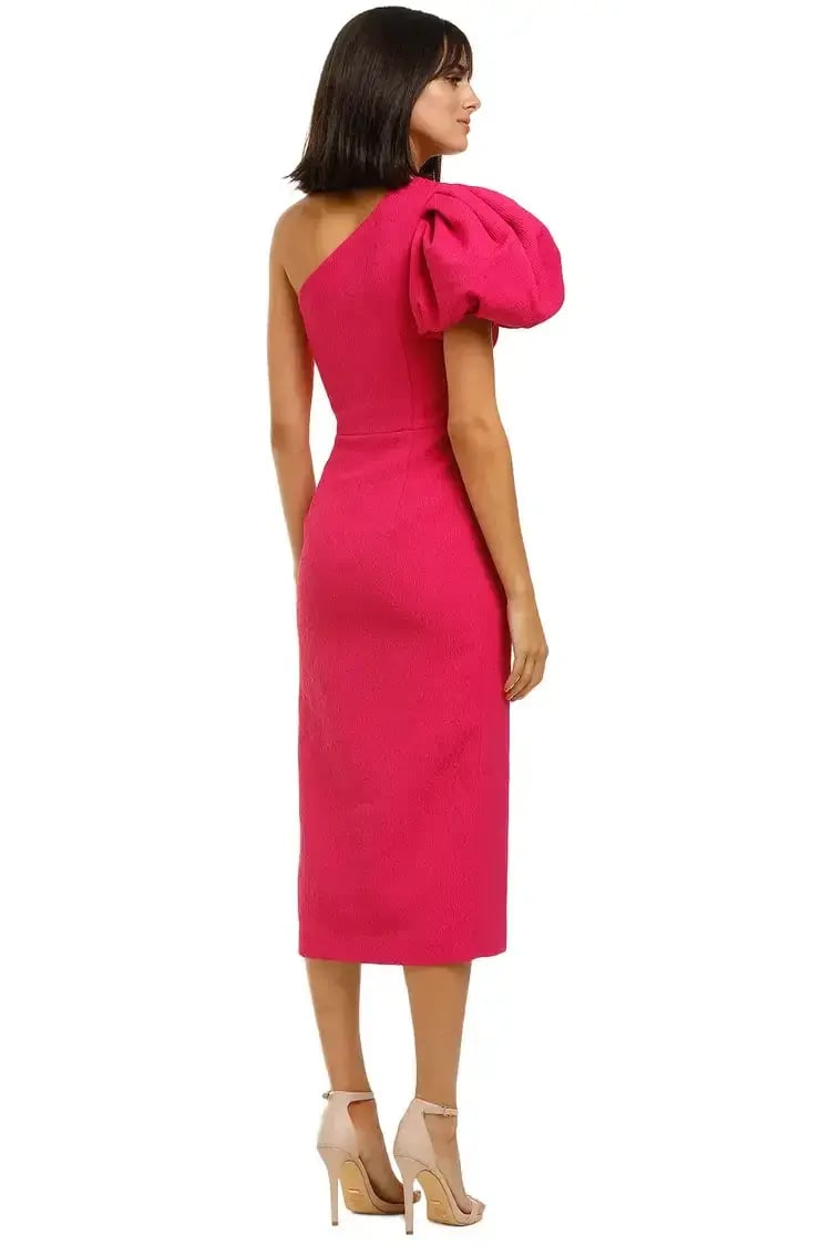 Rebecca Vallance Natalia One Sleeve Midi Dress in Magenta Size 6 photo 3