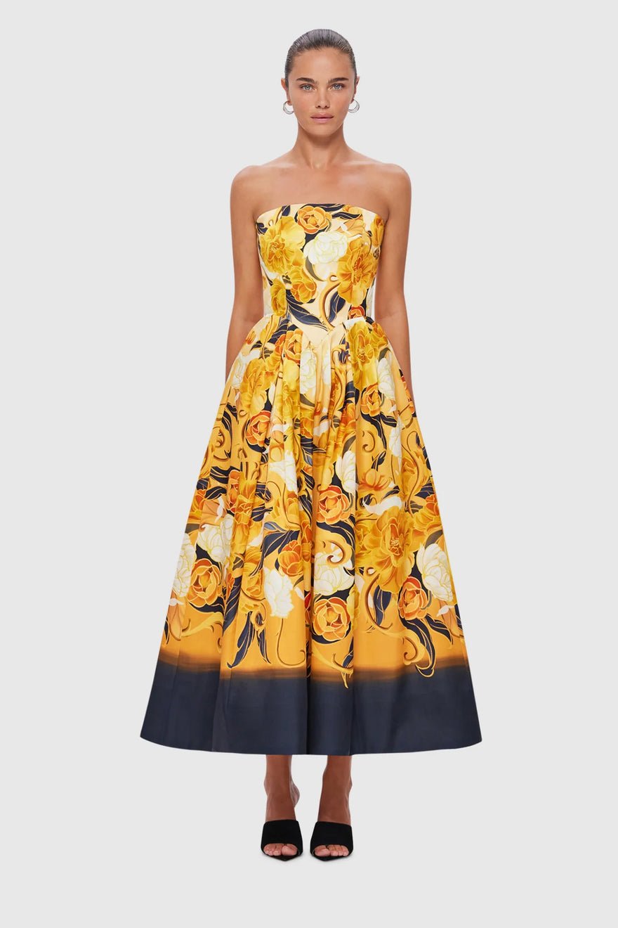 Leo Lin Lynn Bustier Midi Dress - Adorn Print in Royal photo 2