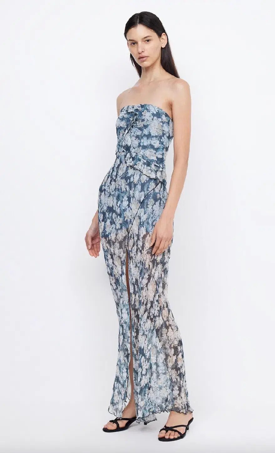 Bec & Bridge Opal Strapless Frill Ruffle Maxi Dress Denim Floral Size AU 8 photo 2