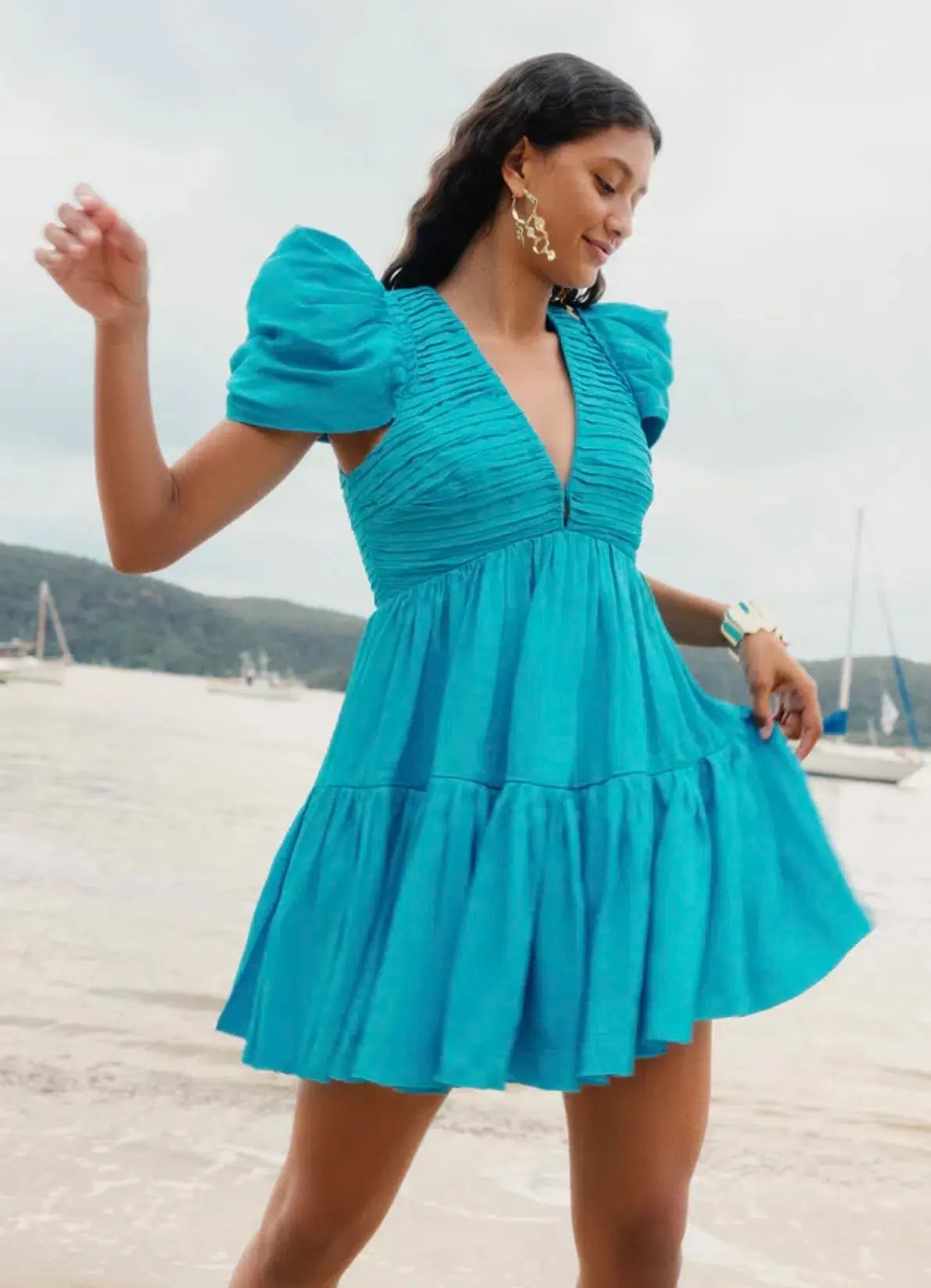 Aje Severine Tiered Mini Dress Sky Blue Size 6 photo 6