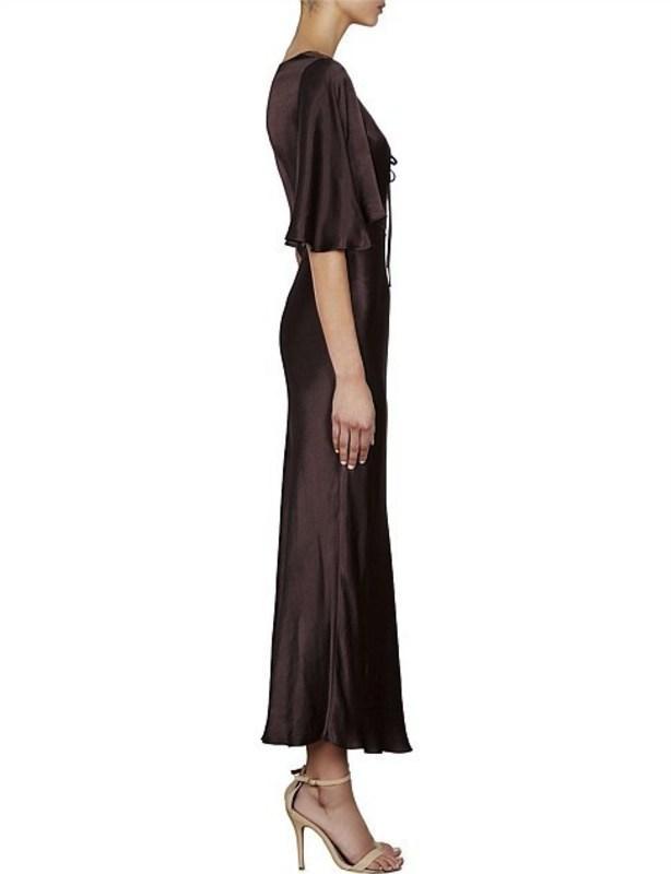 Shona Joy Wright Flutter Sleeve Bias Midi Dress Espresso Size 8 photo 3