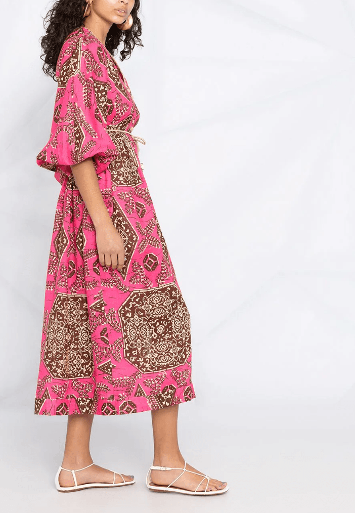 Zimmermann Lulu Plunge Midi Dress Pink Print Size 10 photo 3