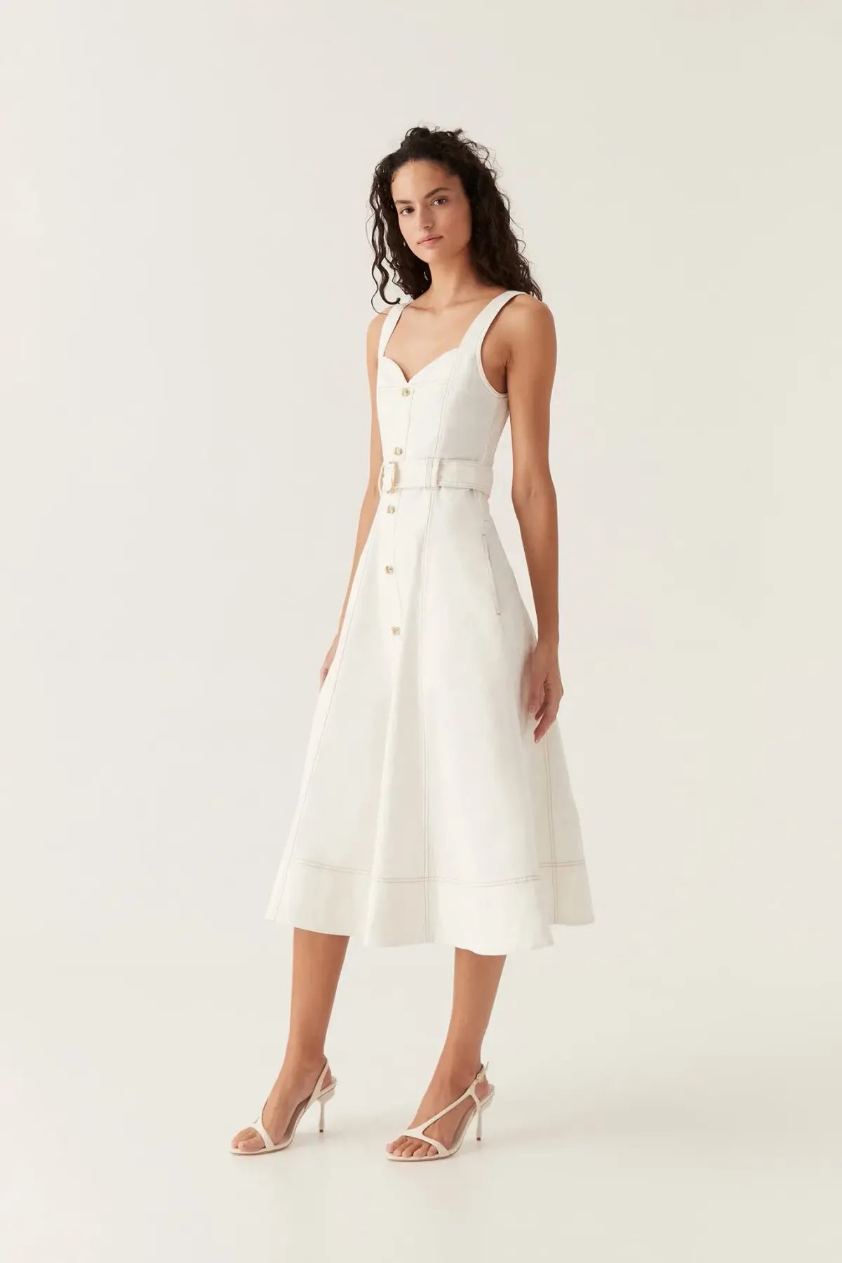 Aje Clay Belted Denim Midi Dress White Size AU 12 photo 2