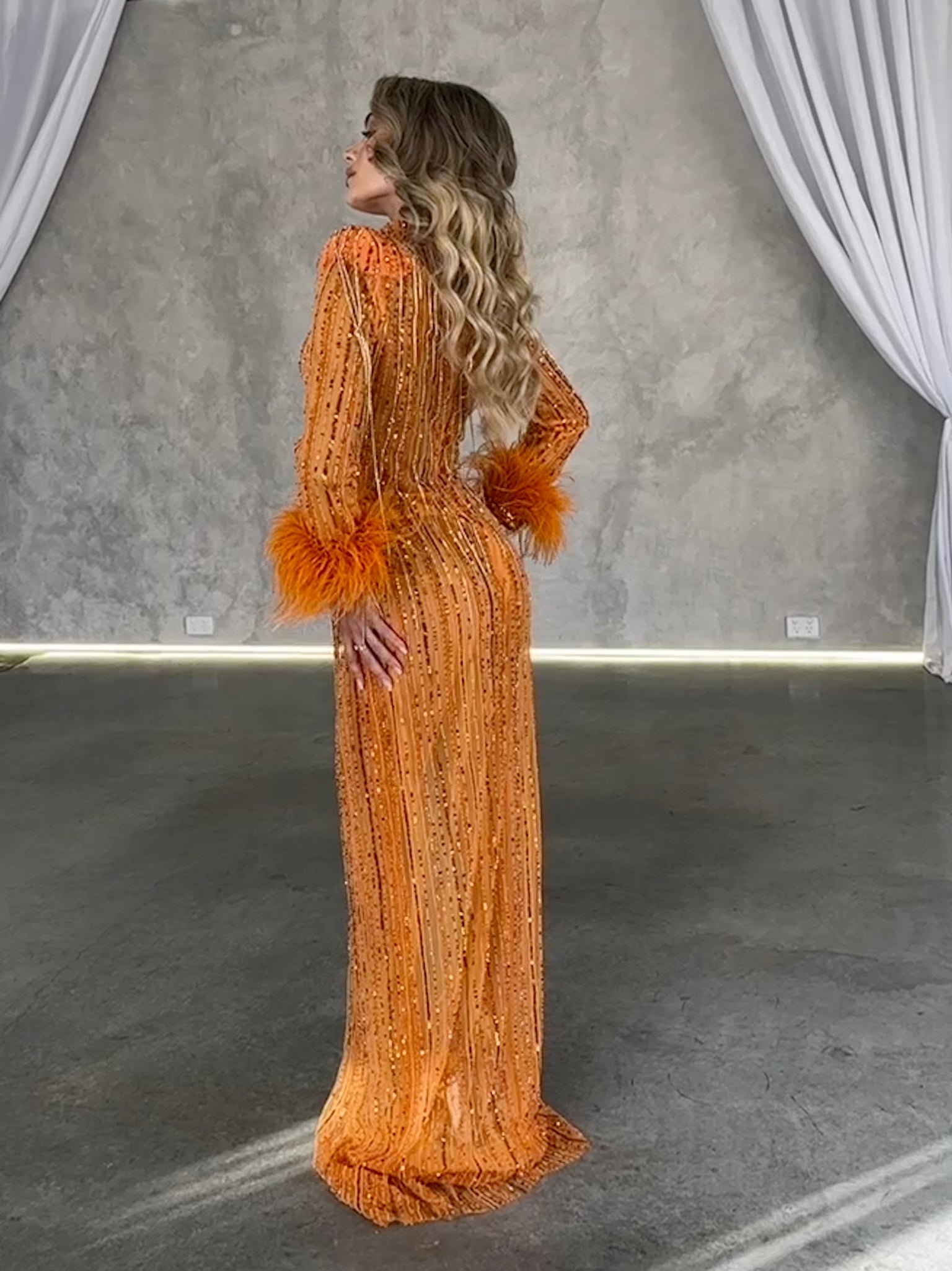 LUNAR FEATHER SLEEVE DRESS BY MY SECRET WARDROBE ORANGE photo 8