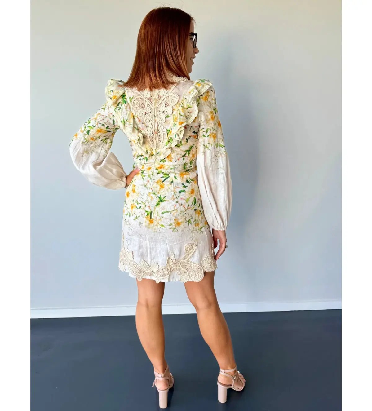 Zimmermann Coaster Battenburg Mini Dress in Blush Garden Floral Size 0/AU 8 photo 3
