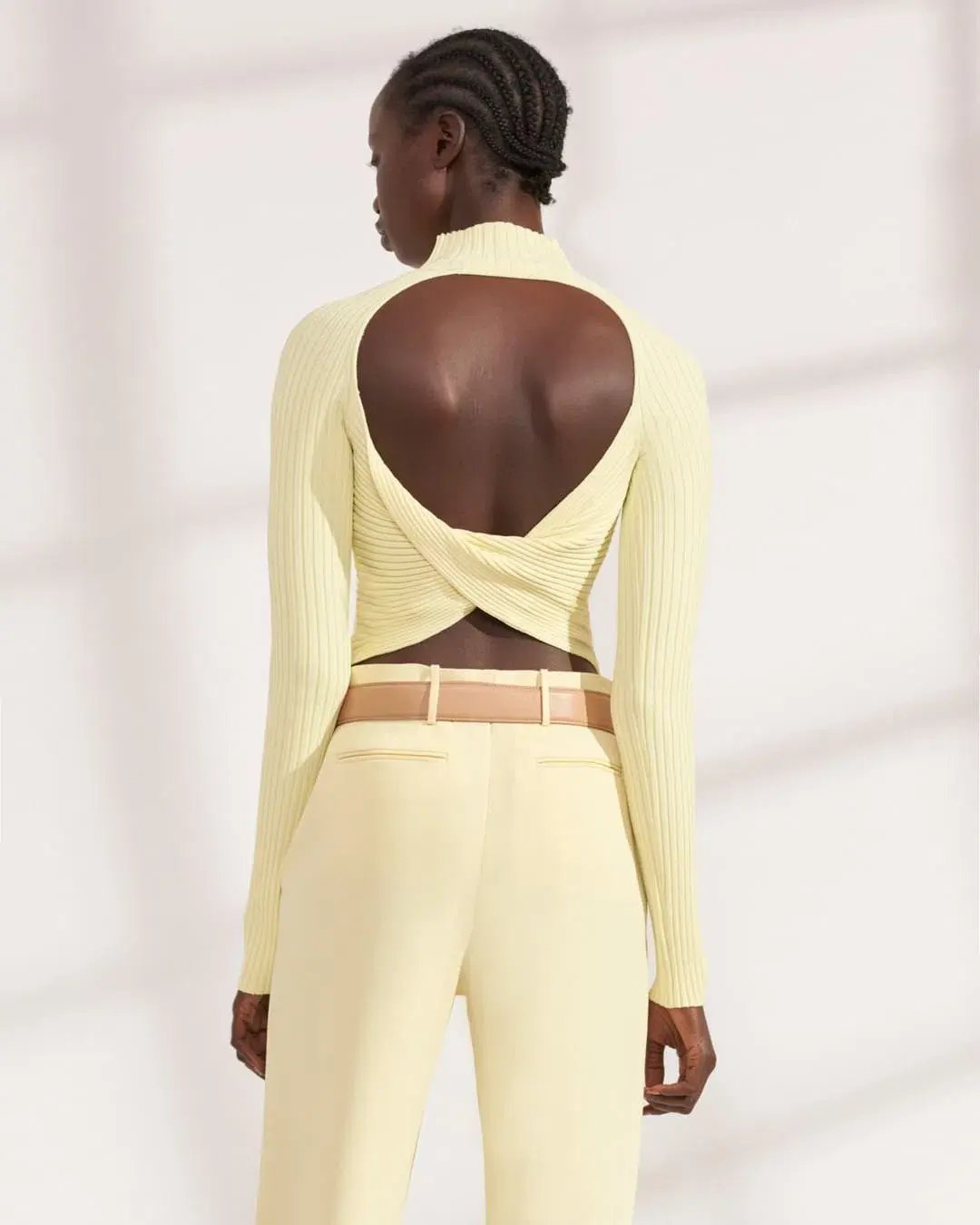 Dion Lee Twist Back Long Sleeve Knit Top Lemon Yellow Size 8 photo 3