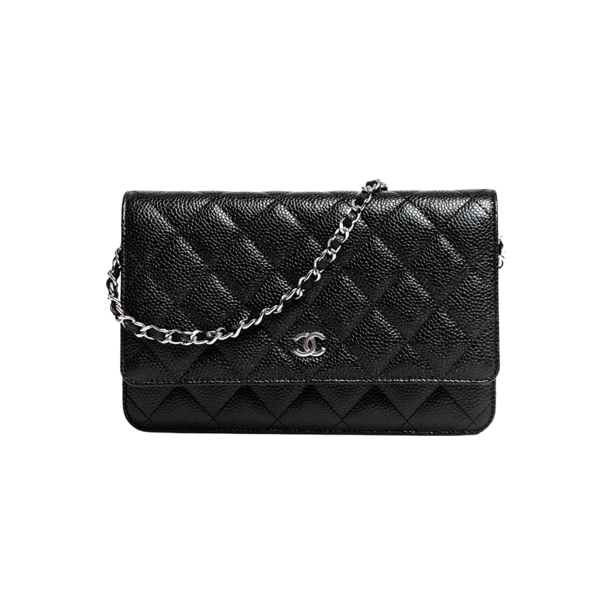 Chanel Black And Silver Classic Wallet On Chain Bag photo 2