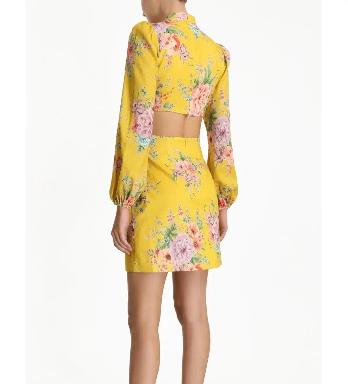 Zimmermann Zinnia Bow Cut Out Mini Dress Golden Floral Size 0/AU 8 photo 3