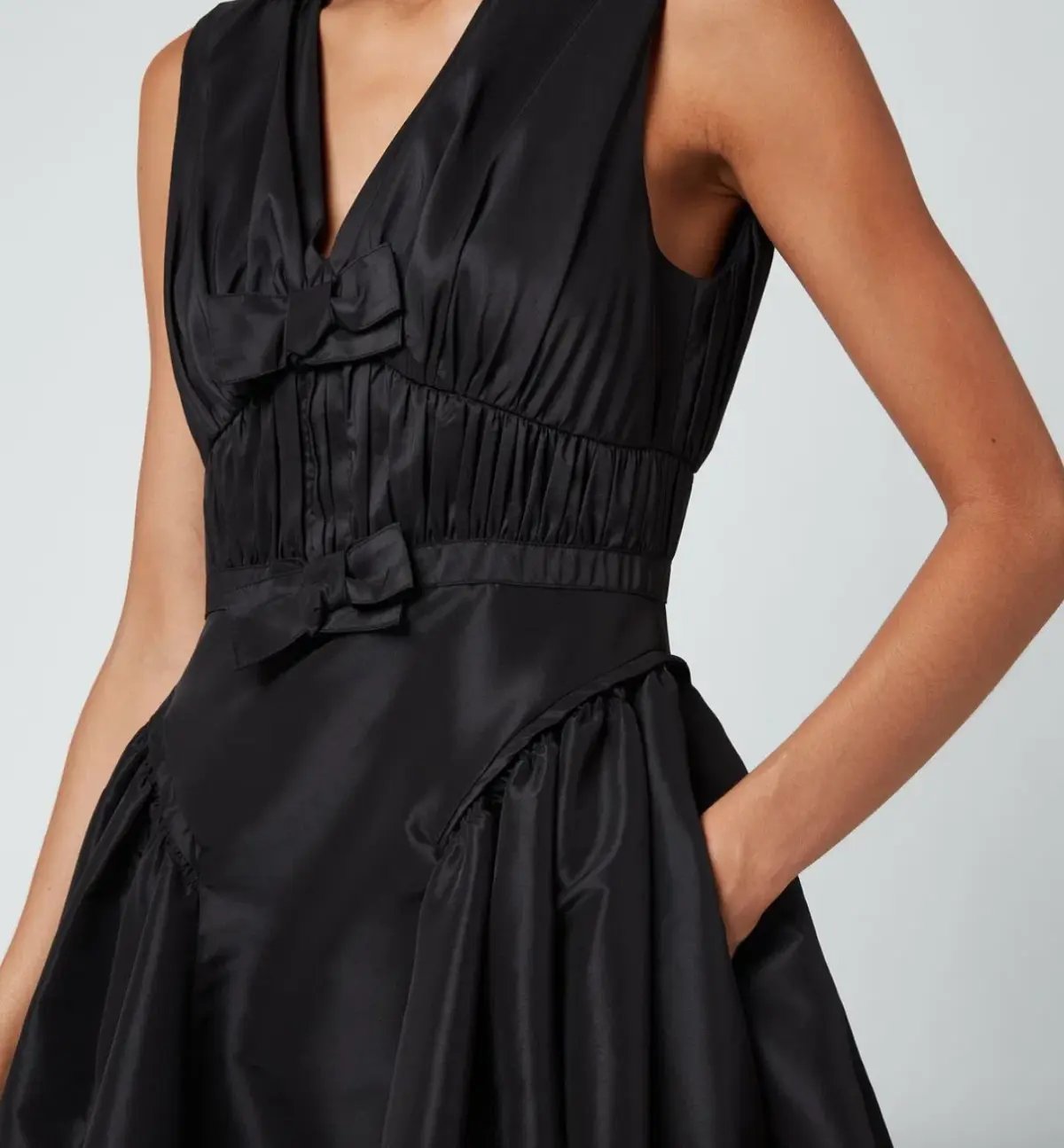 Self Portrait Bow-Detail V-Neck Dress Black Size AU 10 photo 5