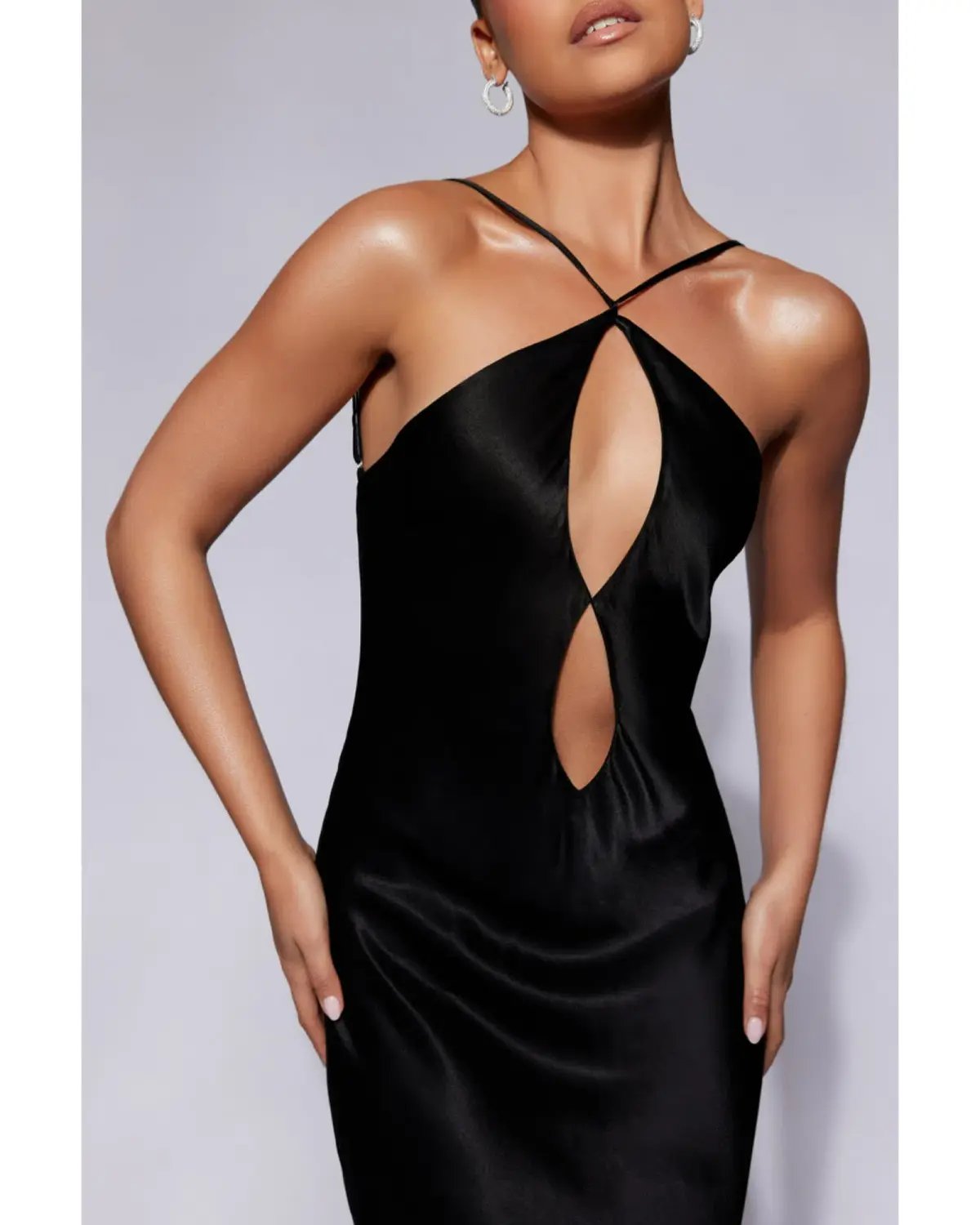 MESHKI Lucia Satin Cut Out Maxi Dress Black Size Small / AU 8 photo 2
