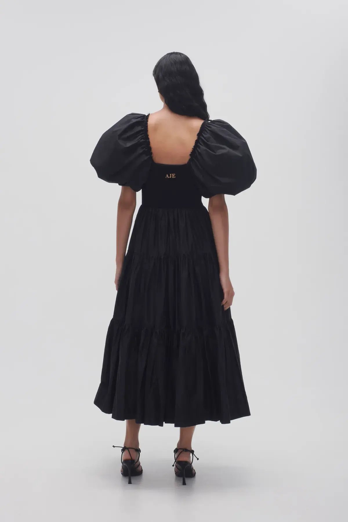 Aje Casa Puff Sleeve Midi Dress Black Size 16 photo 3