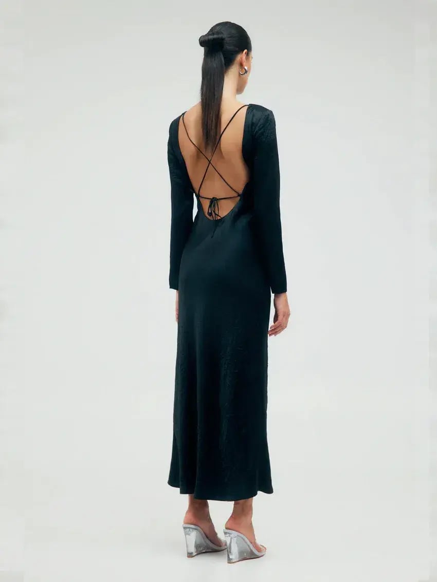 Third Form Crush Tie Back Maxi Dress Black Size 10 photo 2