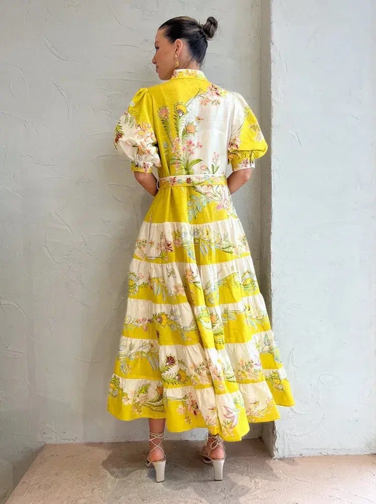 Alemais Ira Tiered Midi Dress Lemon/Cream Size AU 10 photo 9