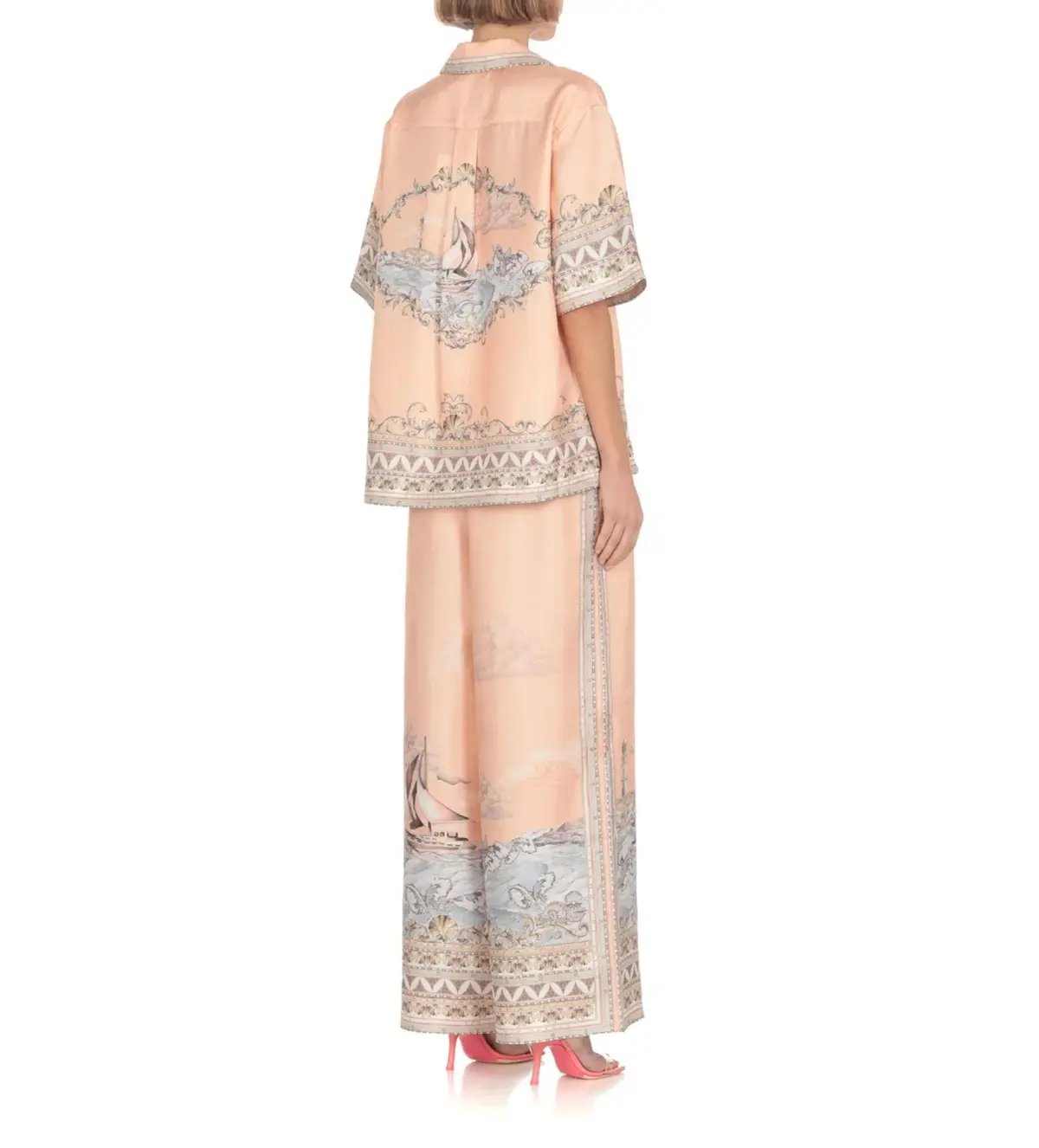 Zimmermann High Tide Oversized Silk Shirt and Trouser Set Pink Print Size 0P photo 4