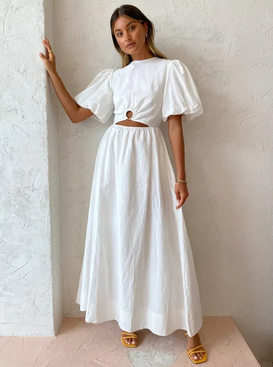By Nicola Dahlia Ring Detail Maxi Dress in White Size 8 photo 4