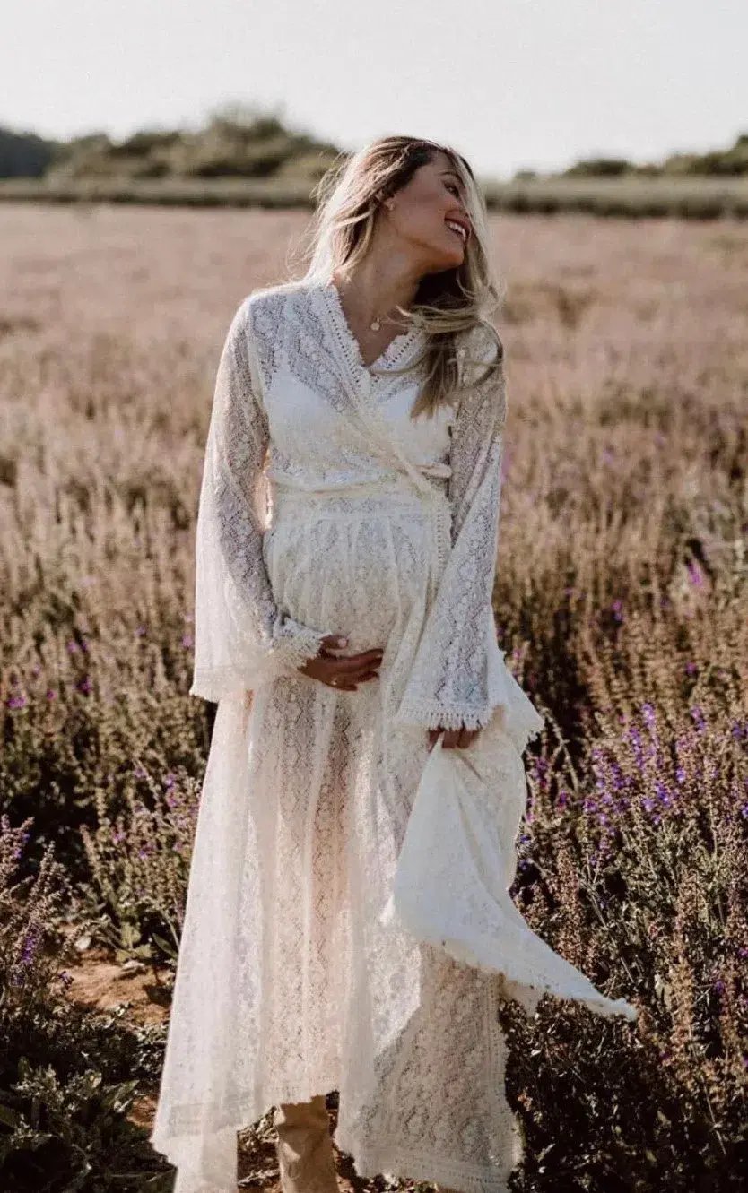 Coven & Co Boho Maternity Pirate Queen Gown Cream  Size L / AU 14 photo 3