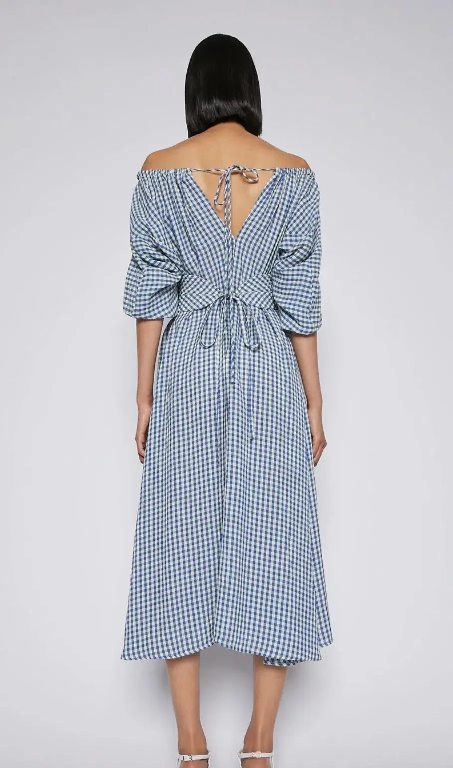 Scanlan Theodore Gingham Gathered Dress Blue Size 8 photo 3