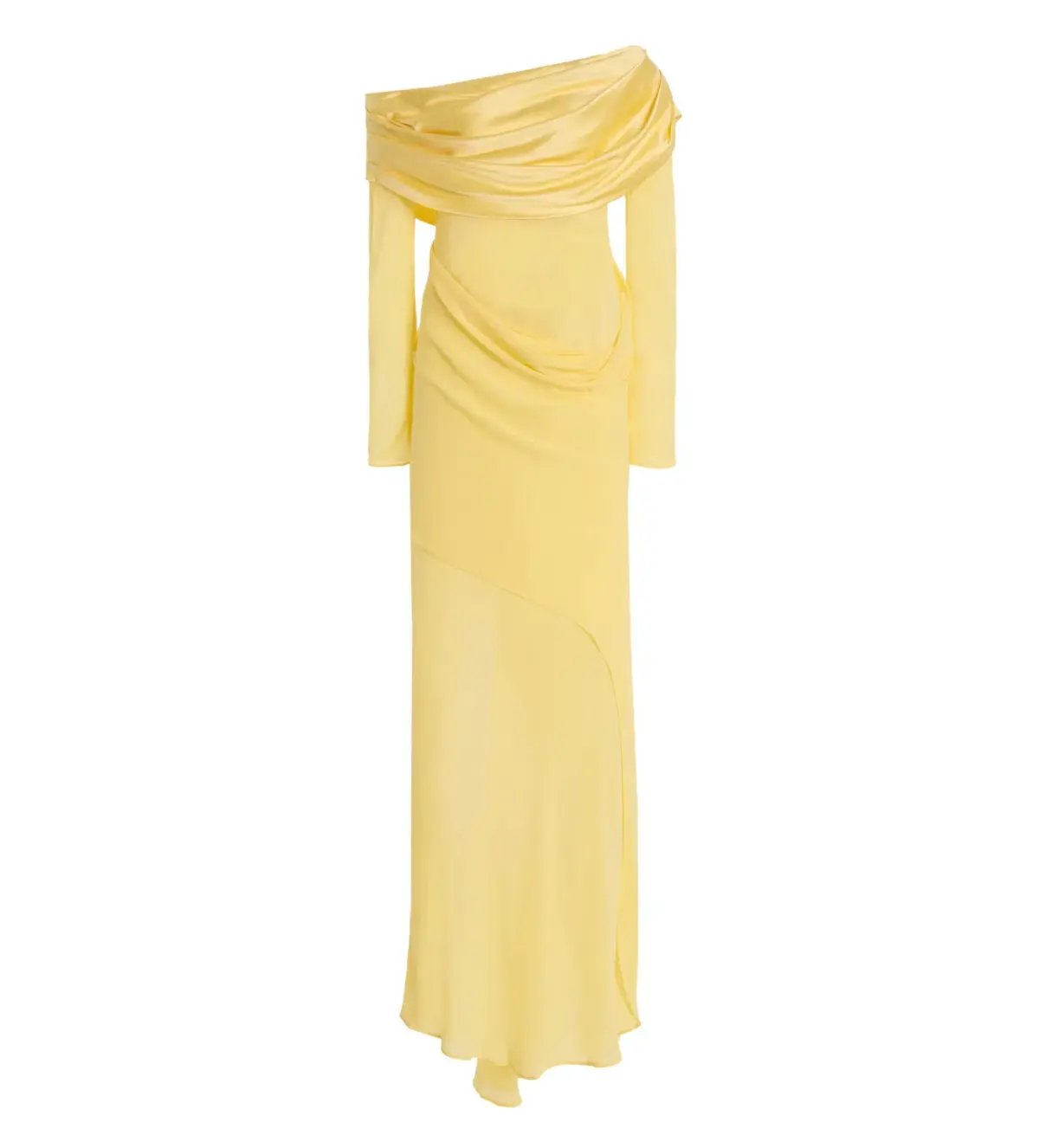 Christopher Esber Exclusive Draped Off-The-Shoulder Silk Maxi Dress Yellow Size 10 photo 4
