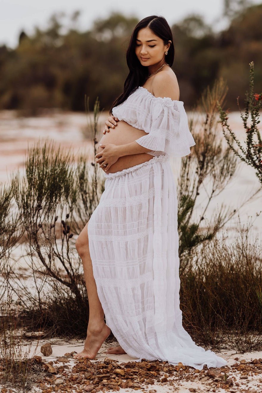 Mama Rentals White Lotus Tulle Maxi Two Piece Set photo 3