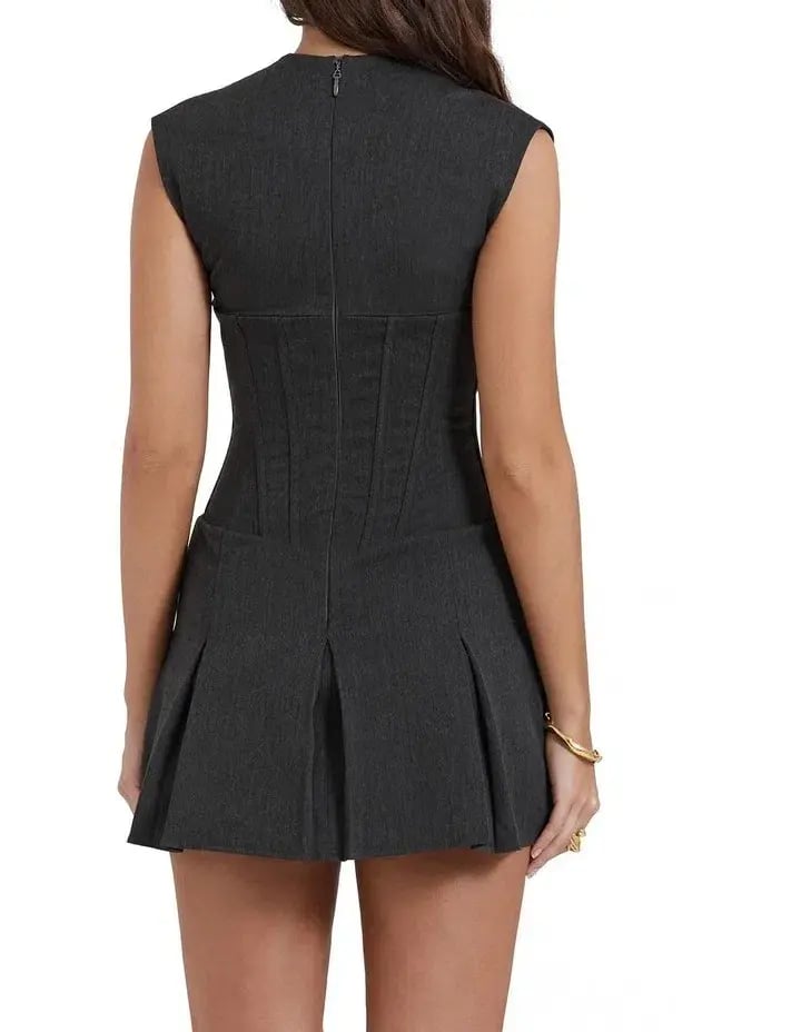 House of CB Eleanor Pleated Corset Mini Dress in Charcoal Size 6 photo 4